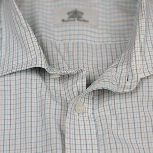 Oxxford Clothes Mens White w Blue Red Fine‎ Check Cotton Luxury Dress Shirt 19"